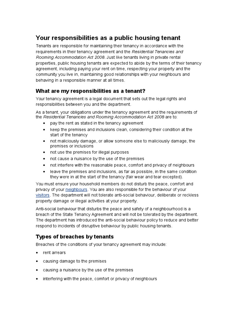 Your Responsibilities Tenant Leasehold Estate Lease