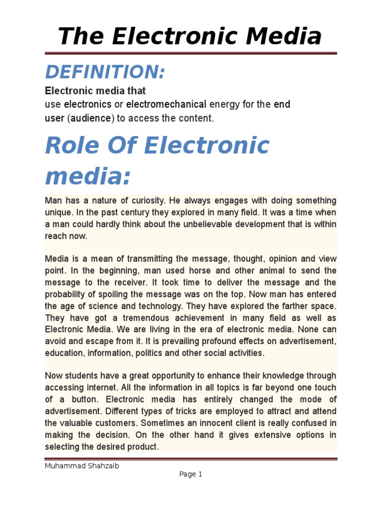 Assignment of Electronic Media PDF Mass Media Attitude (Psychology)