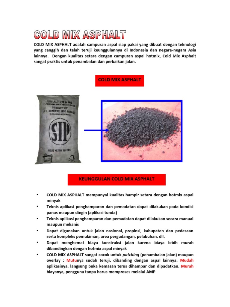 Cara Penggunaan Cold Mix Asphalt | PDF