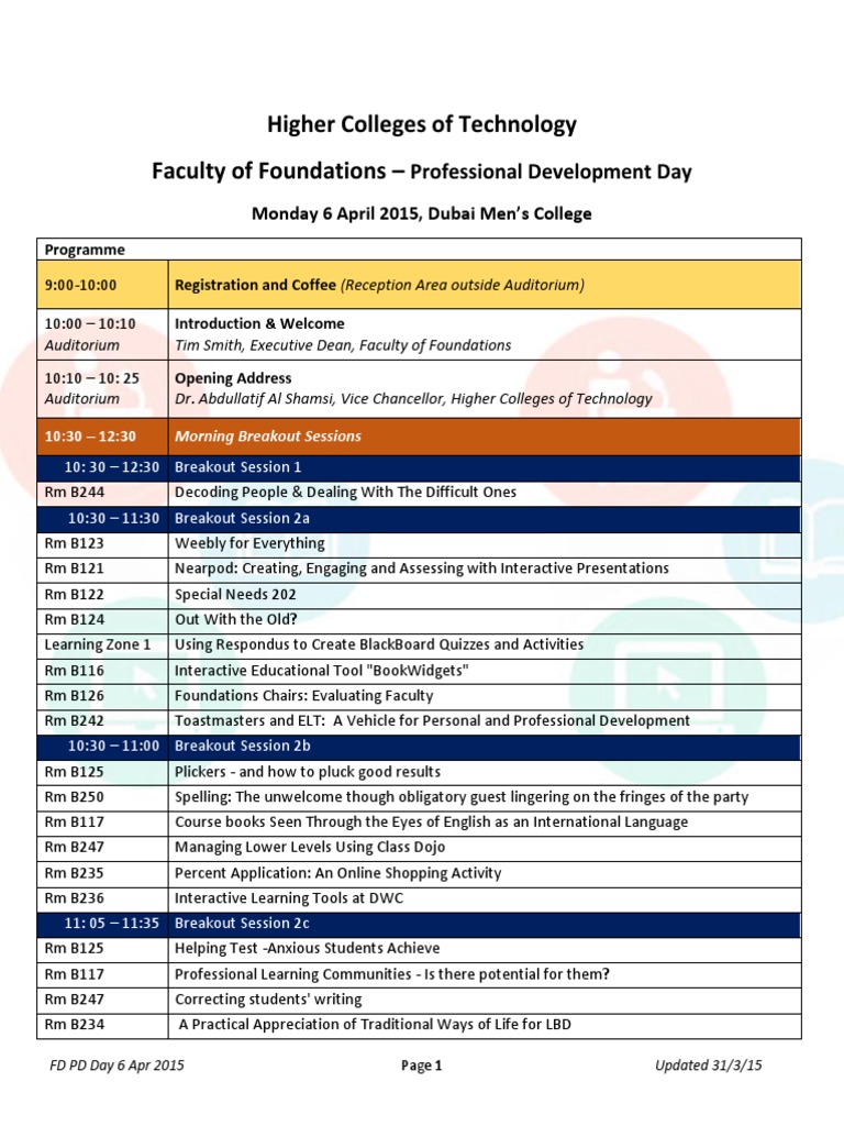 Professional Development Day 2015 Agenda | PDF | English As A Second Or ...