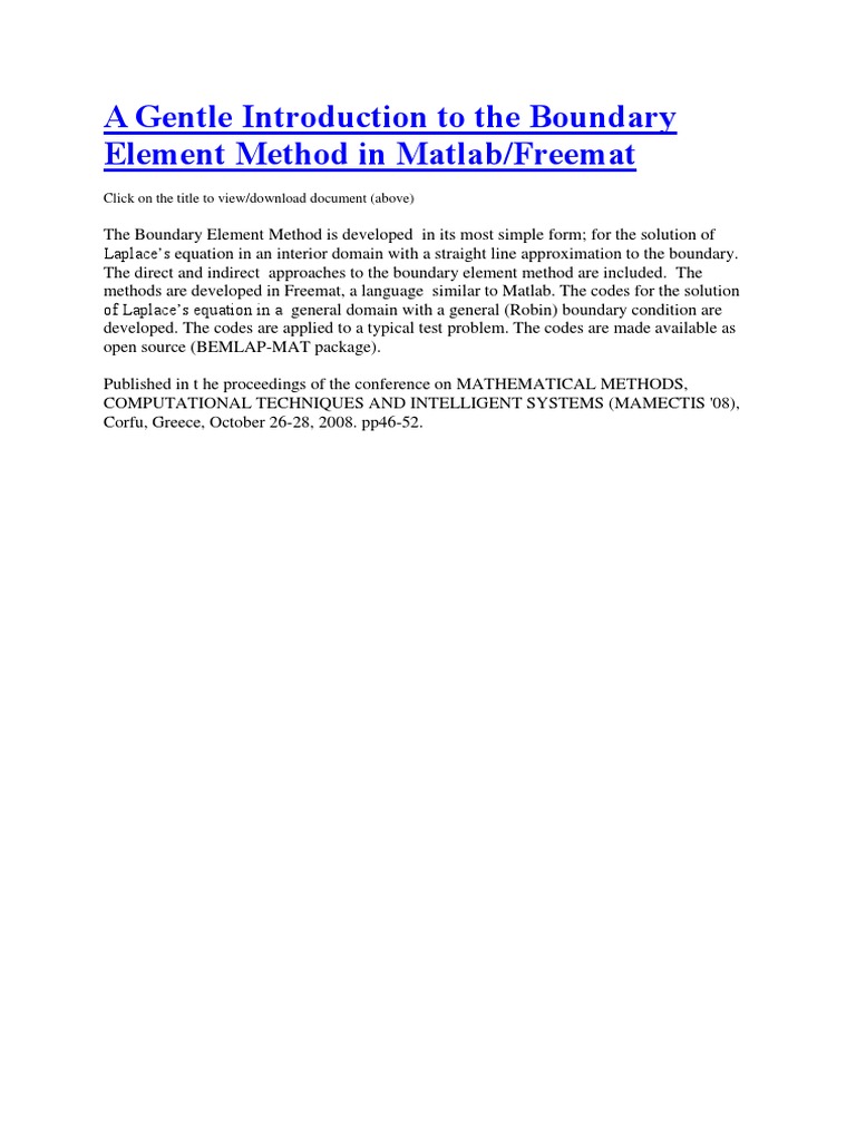 Boundary Element Method in Freemat | PDF