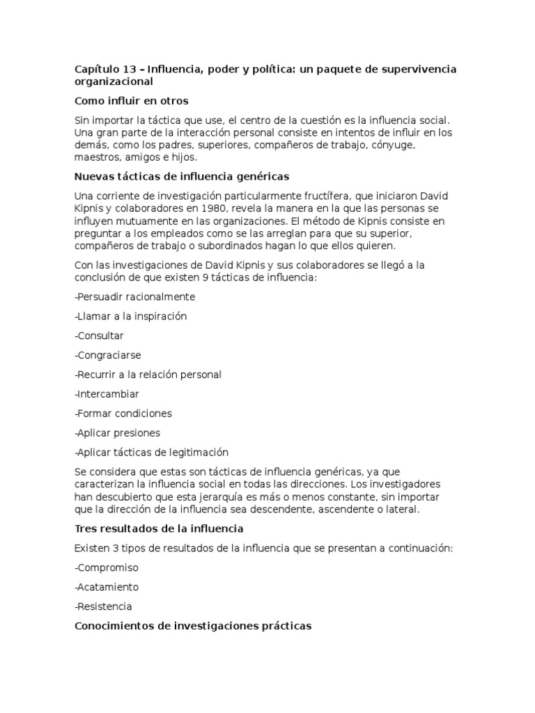 Influencia, Poder y Política: Un Paquete de Supervivencia ...