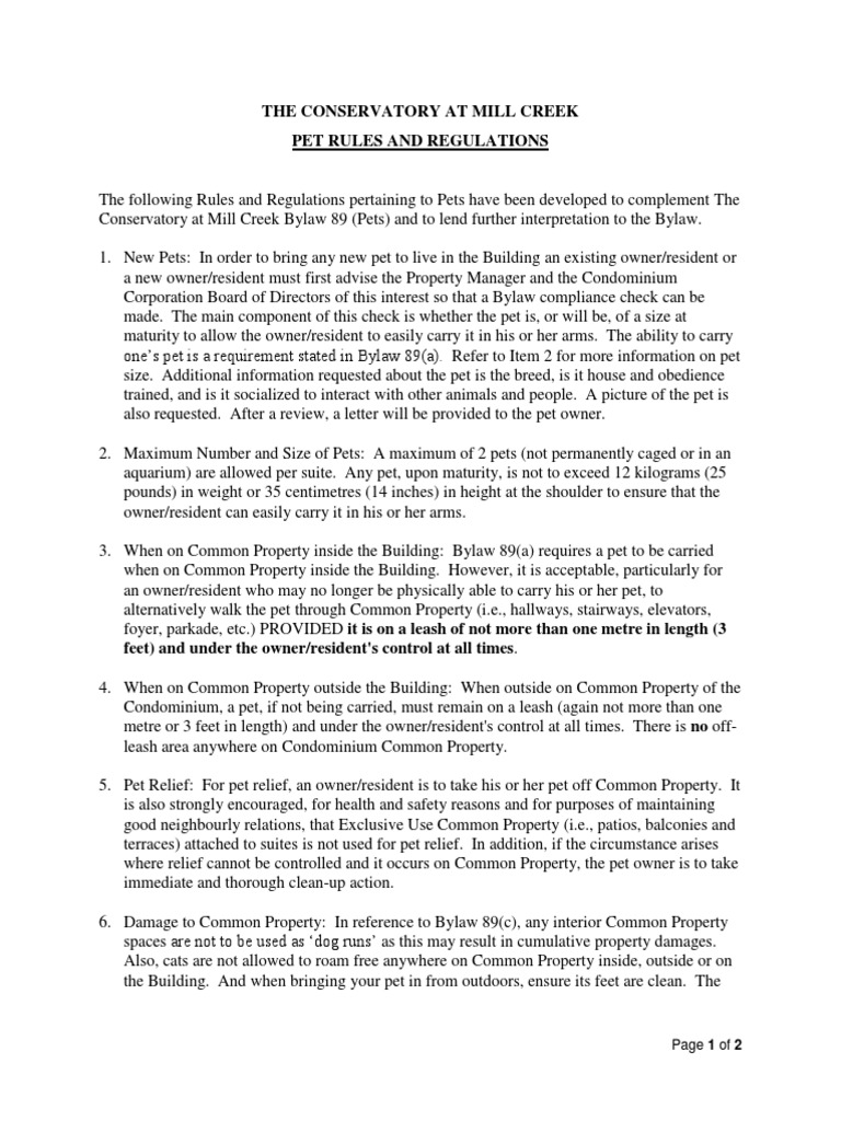conservatory pet rules and regulations (amended 31mar2014) Pet