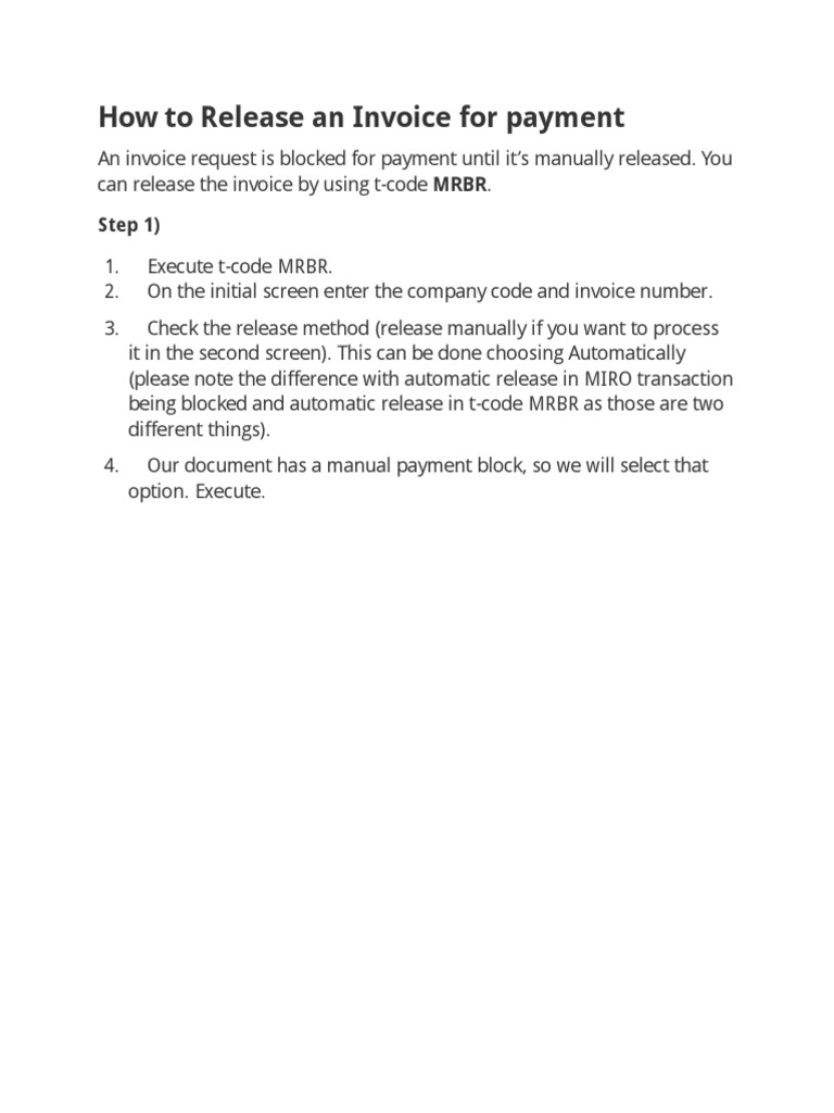 Releasing Invoices in SAP MRBR | PDF | Finance & Money Management