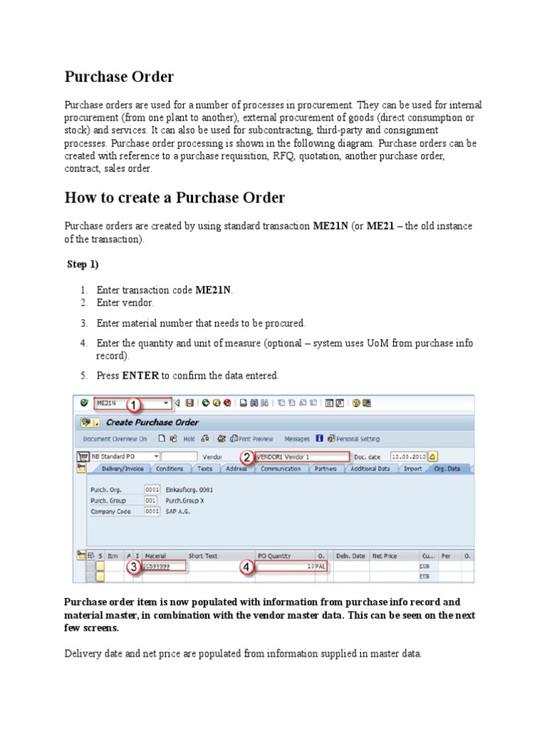 Creating a Purchase Order in SAP | PDF | Invoice | Procurement