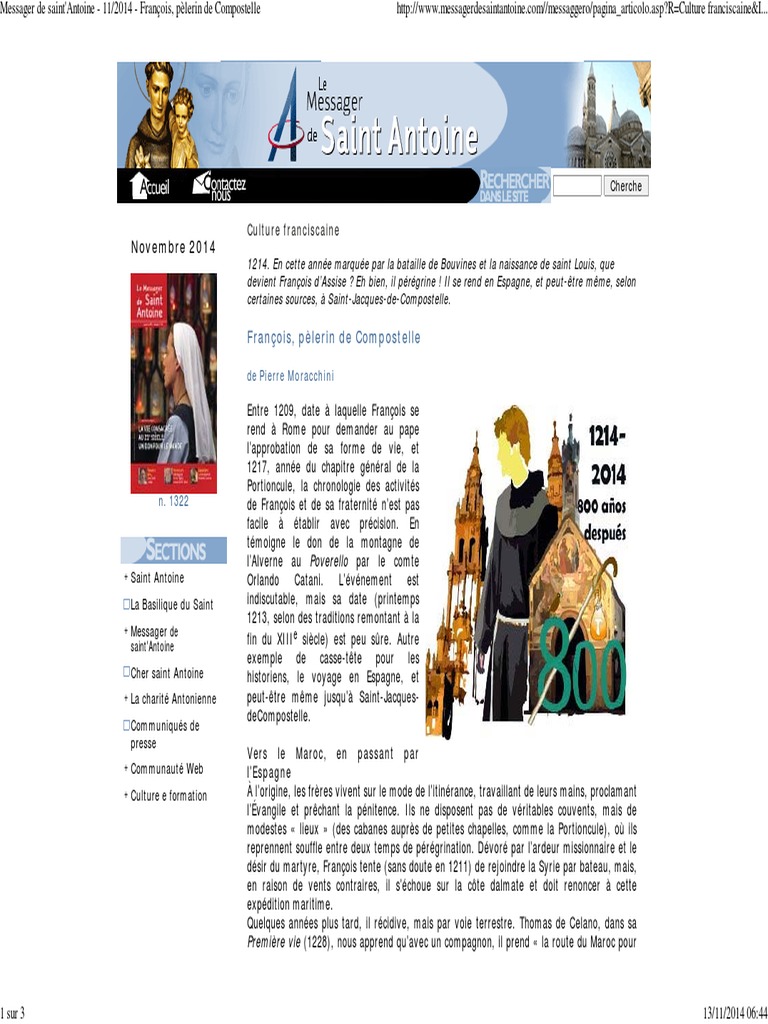 Saint François Assise, Pèlerin de Compostelle PDF François d'Assise SaintJacquesde