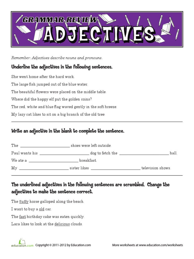 adjectives worksheet pdf