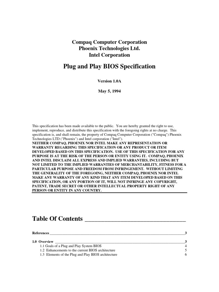 The Plug and Play BIOS Specification v1.0a Bios Booting