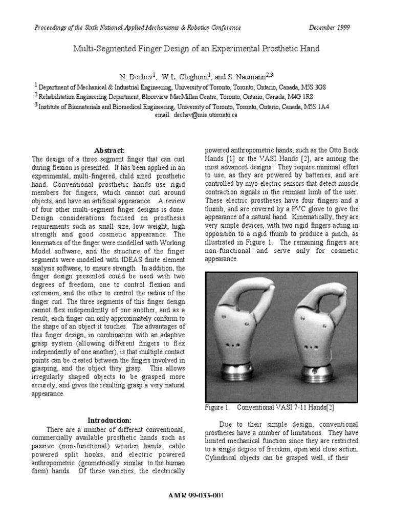 Multi-Segmented Finger Design of An Experimental Prosthetic Hand | PDF ...