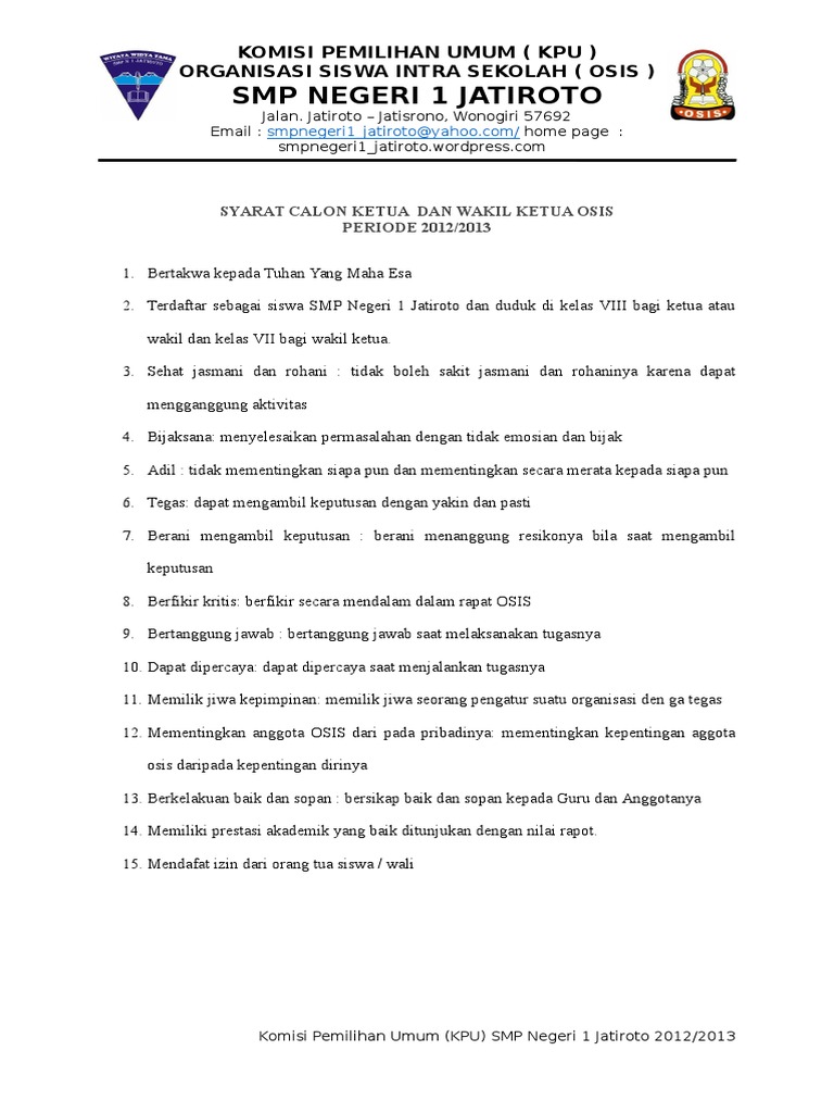Syarat Calon Ketua Osis | PDF