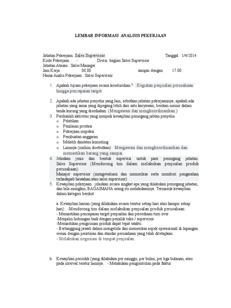 Analisis Pekerjaan Robi Sales Supervisor