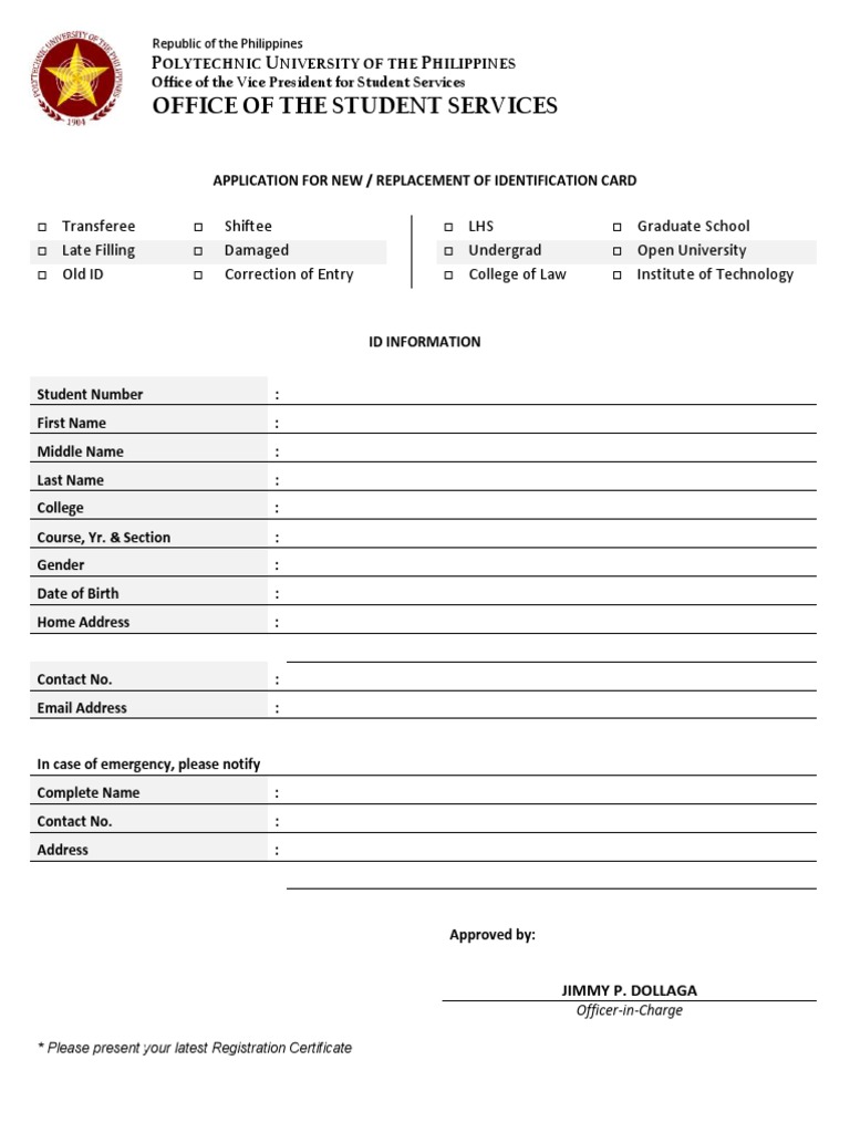 PUP ID Card Application Form | PDF | Career & Growth