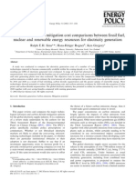 Carbon Emission and Mitigation Cost Comparisons Between Fossil Fuel, Nuclear and Renewable Energy Resources For Electricity Generation