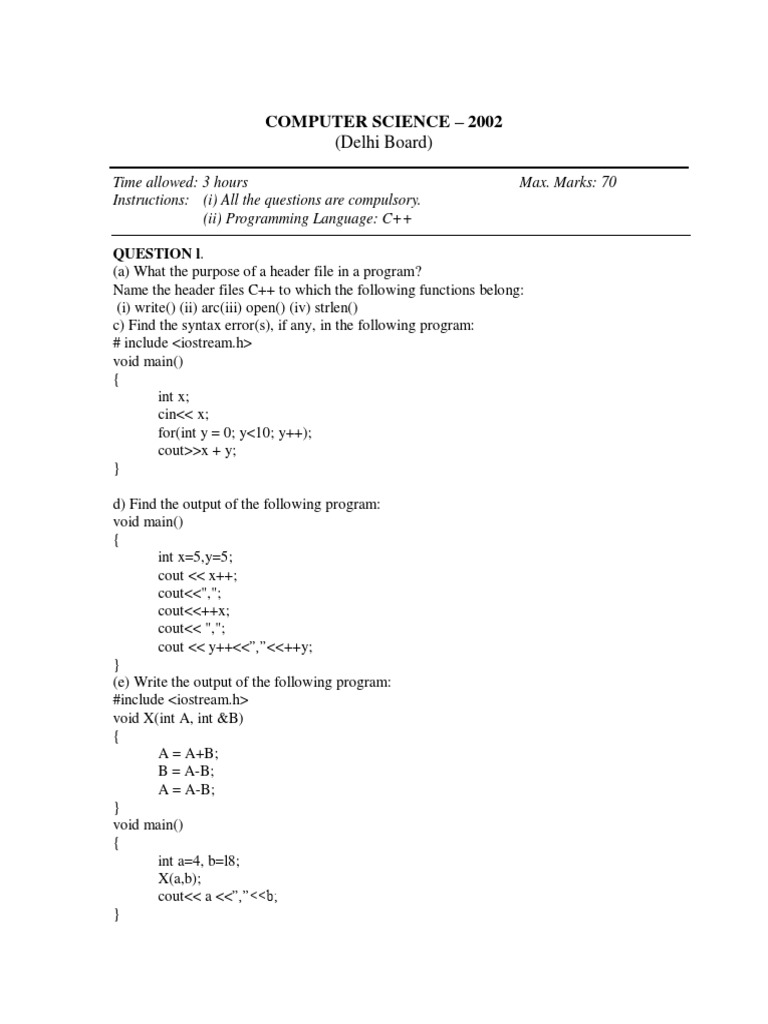Computer Science 2002 Question Paper | PDF | Computers