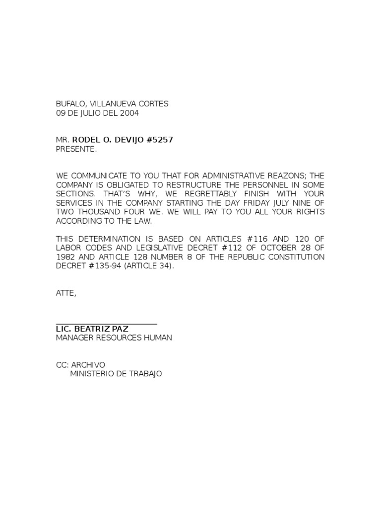 Employee Termination Notice 2004 | PDF