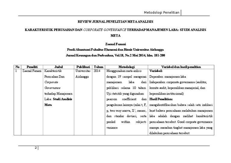 Review Jurnal Penelitian Meta Analisis