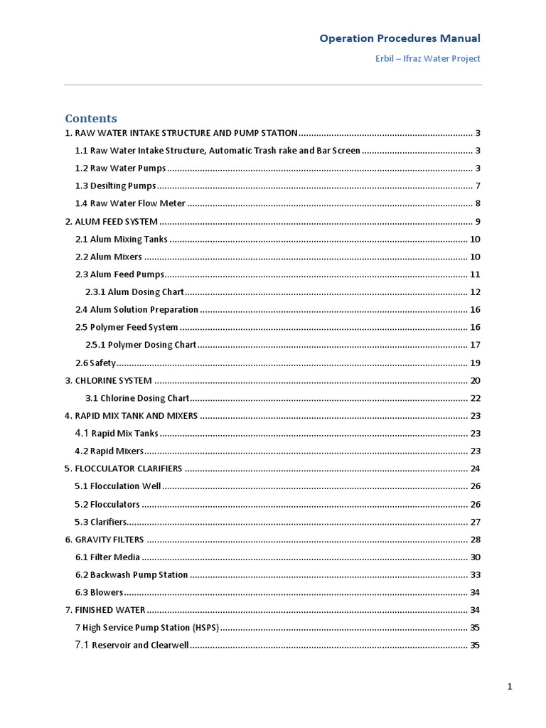Lot 1 - WTP Operation Manual Reduced | PDF | Pump | Water Purification