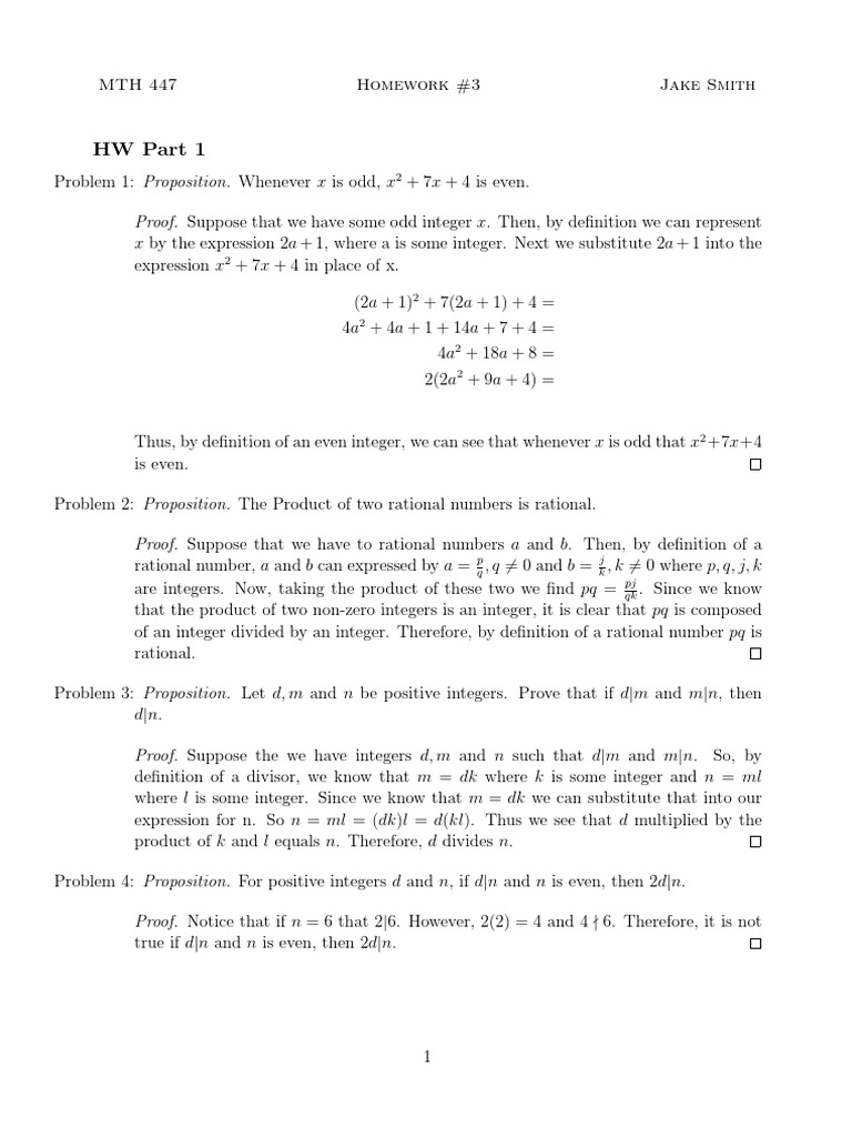 Homework Template MTH 307 | PDF | Integer | Mathematical Proof