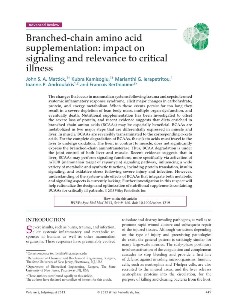 Branched-Chain Amino Acid Supplementation: Impact On Signaling and ...