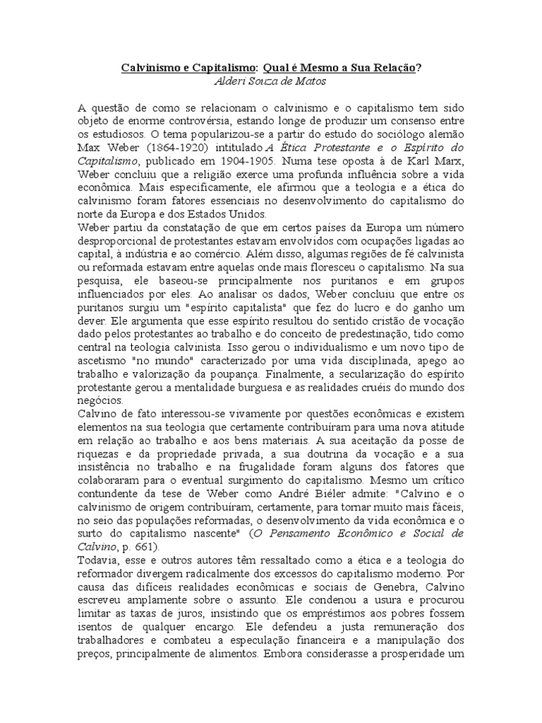 Calvinismo e Capitalismo: Uma Análise | PDF | Max Weber | Calvinismo