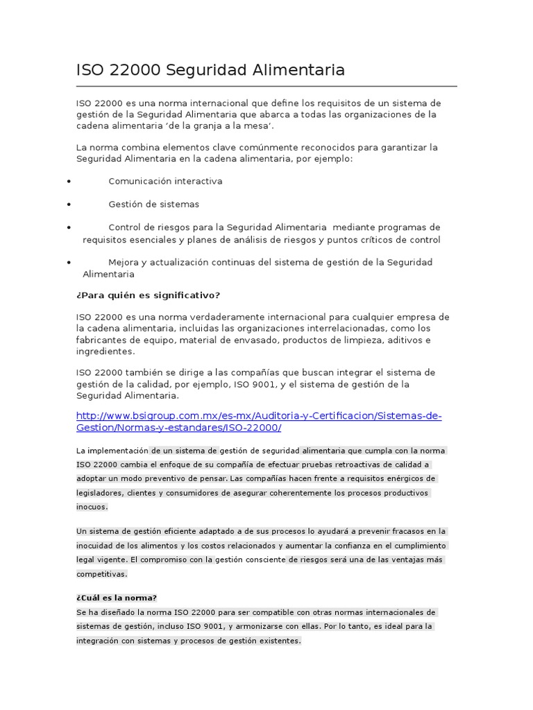 Iso 22000 | PDF | Análisis de Riesgo y Puntos Críticos de Control ...