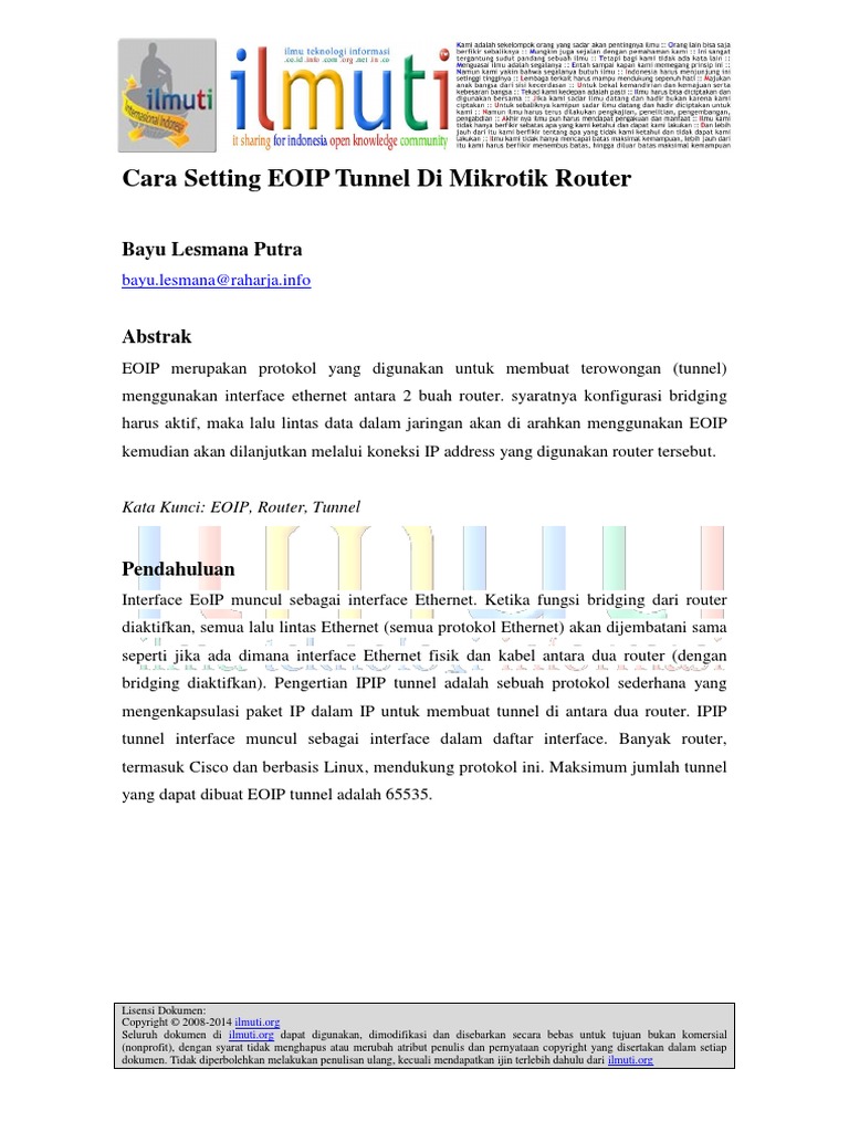 Bayu Lesmana Cara Setting Eoip Tunnel Di Mikrotik