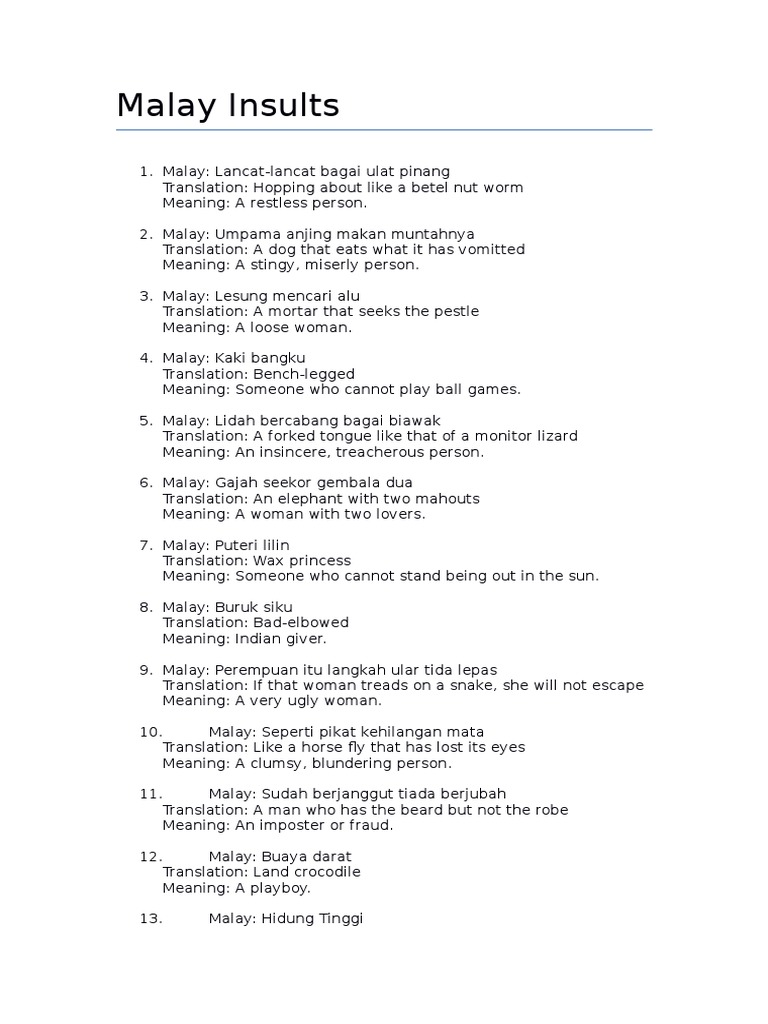 Malay Insults and Their Meanings | PDF