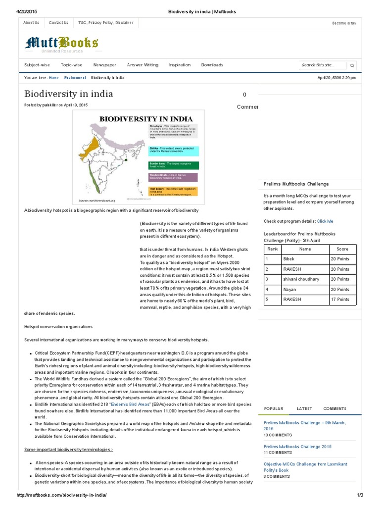 Biodiversity in India | PDF | Biodiversity | Conservation Biology