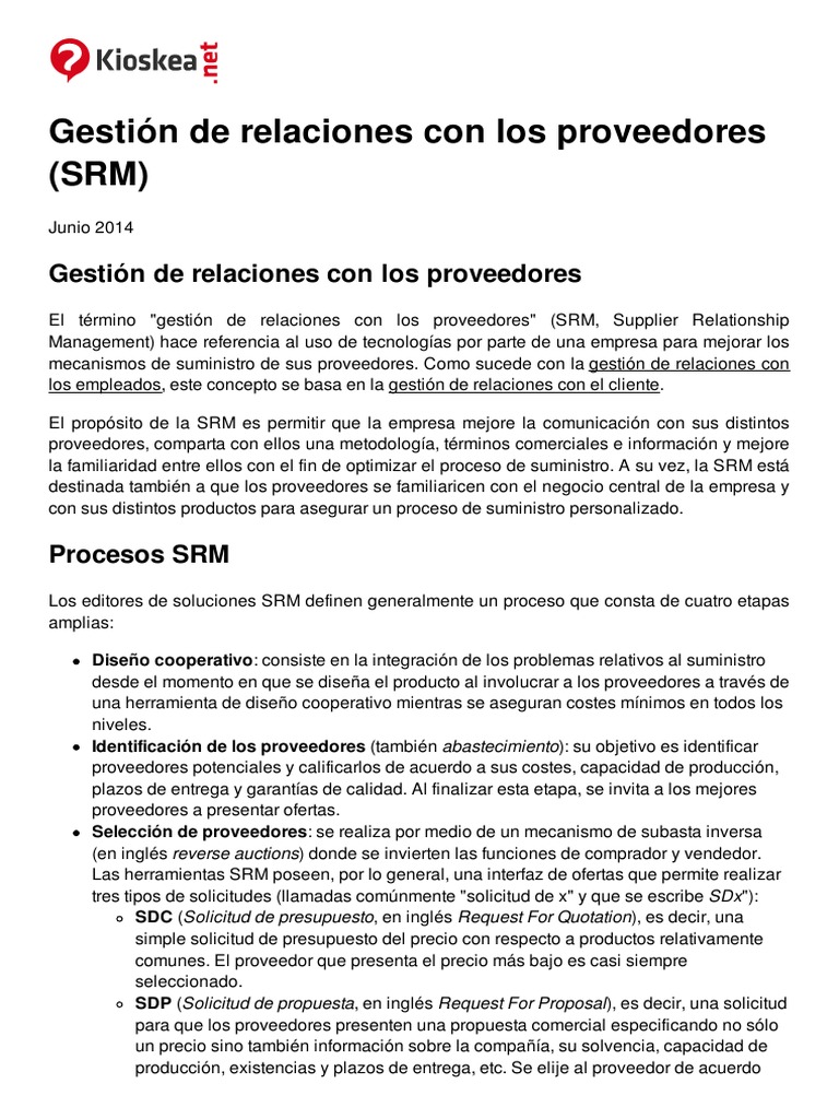 Gestion de Relaciones Con Los Proveedores SRM 219 K8u3go PDF | PDF ...