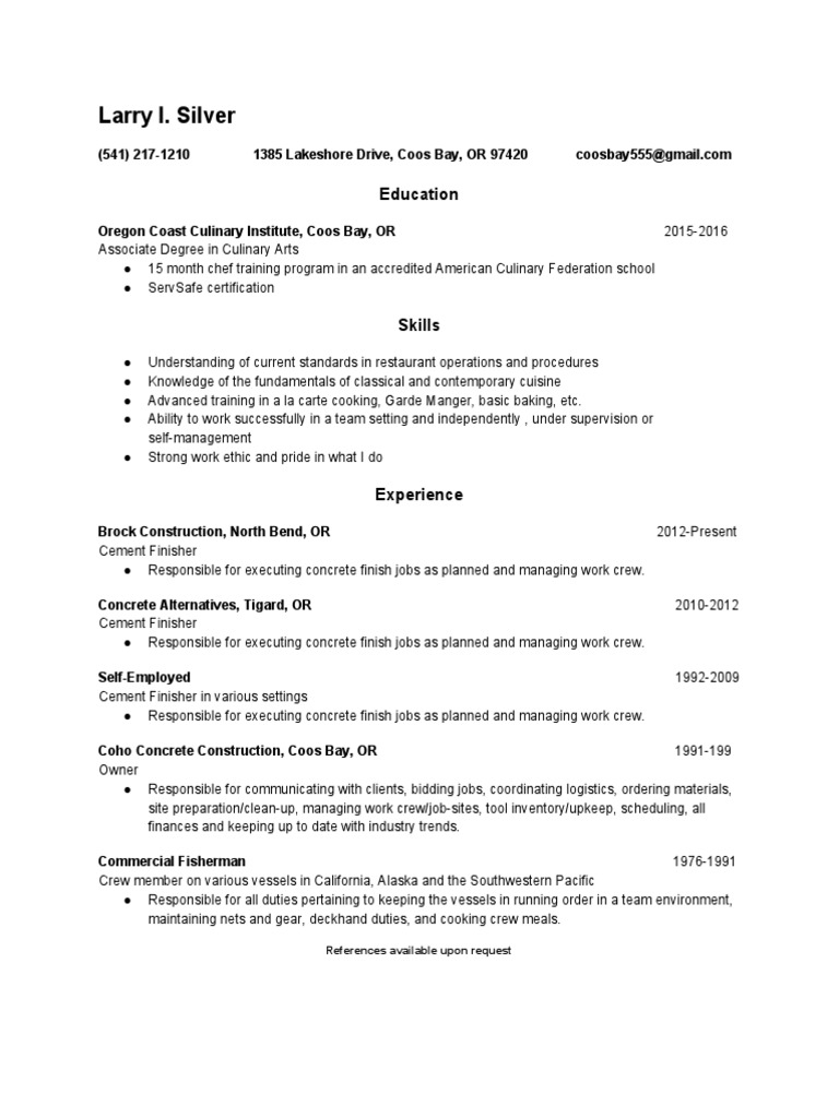Larry I. Silver's Culinary Resume | PDF