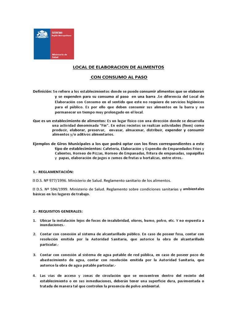 Local de Elaboracion de Alimentos Con Consumo Al Paso