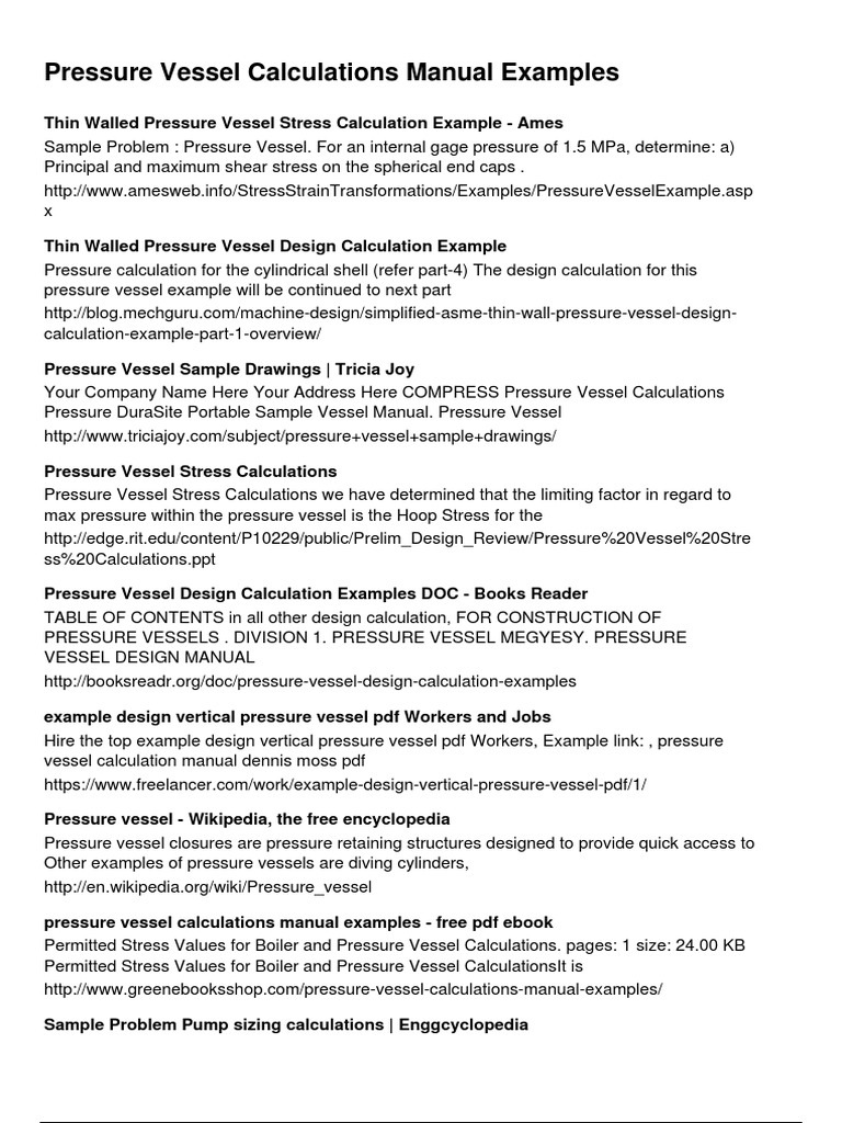 Pressure Vessel Design Calculation Examples | PDF | Stress (Mechanics ...