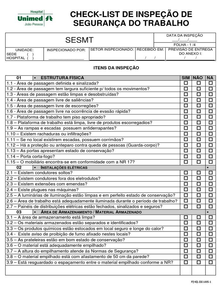 Checklist de Inspeção de Segurança | PDF | Engenharia Civil | Segurança