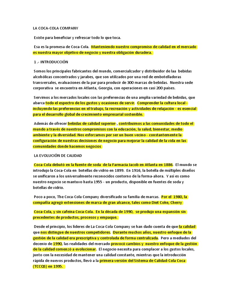 Coca Cola  Gestión de la calidad  Análisis de Riesgo y Puntos