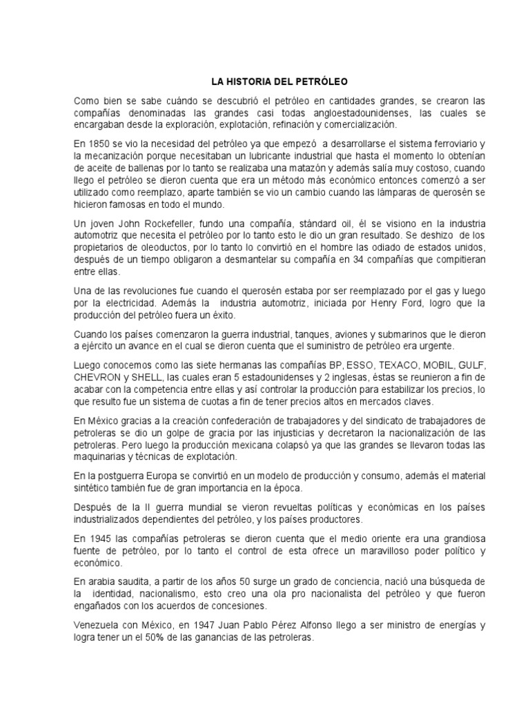 Ensayo Historia Del Petroleo | PDF | OPEP | Petróleo
