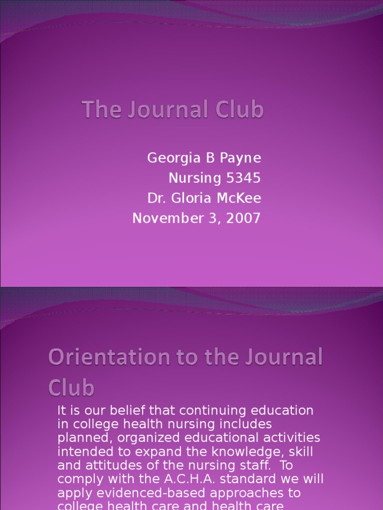 Journal Club Nursing Evidence Based Medicine
