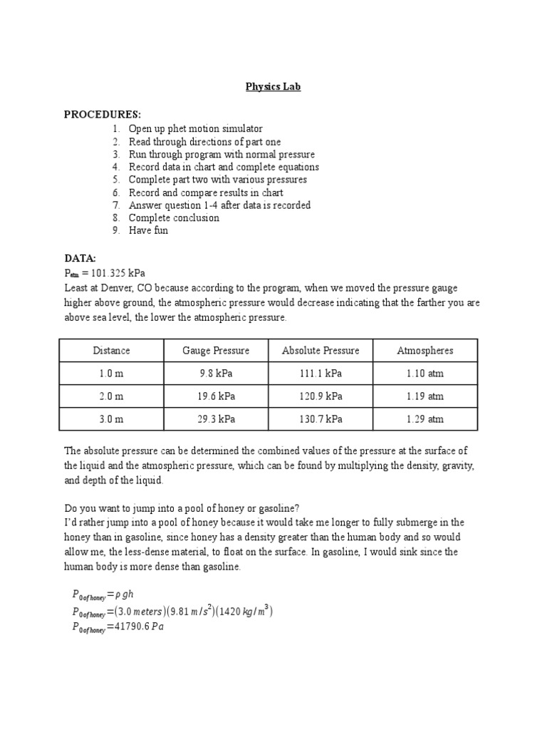 Physics Lab: Pressure & Fluid Dynamics | PDF | Atmospheric Pressure ...