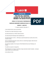 Shorten - Marriage Equality Bill