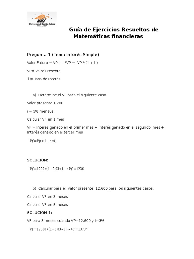 Ejercicios Resueltos de Matemáticas Financieras | PDF | Finanzas ...