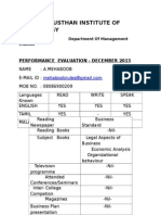 Hindusthan Institute of Technology: Performance Evaluation - December 2013