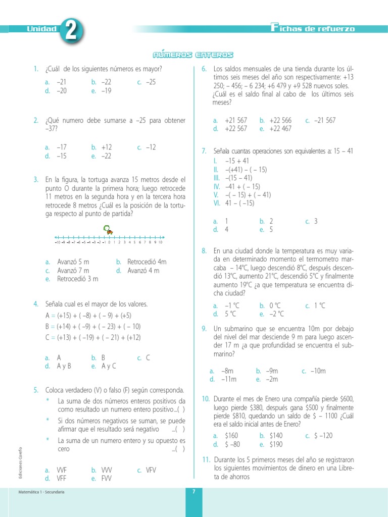 Problemas de Números Enteros en Secundaria | PDF | División ...