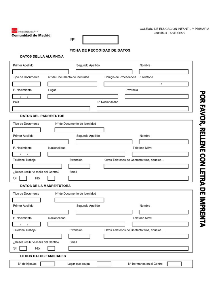 Ficha De Recogida De Datos Primaria Descargar Gratis Pdf Gobierno