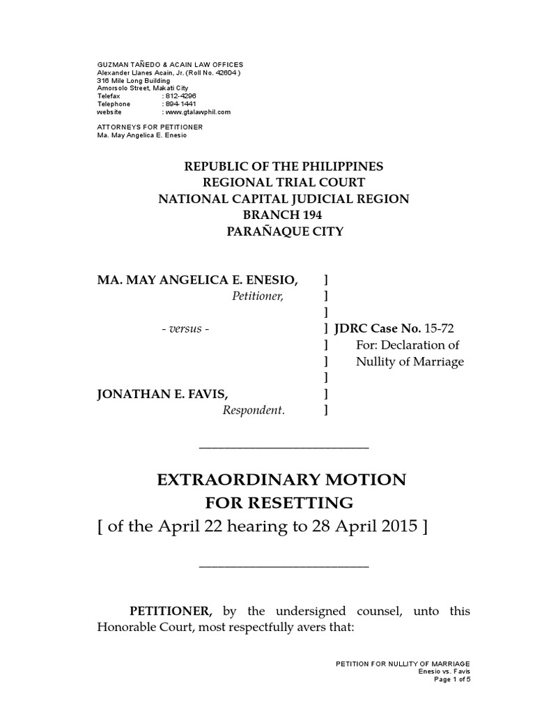Motion For Resetting Courts United States Law
