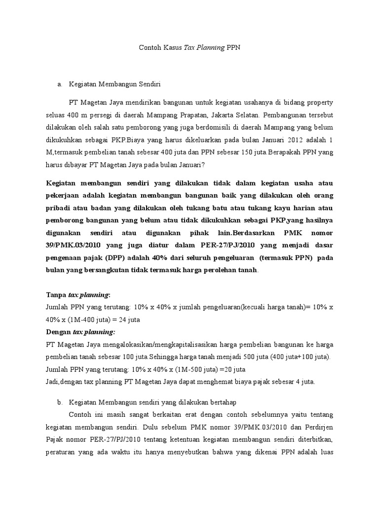 Contoh Kasus Tax Planning Ppn