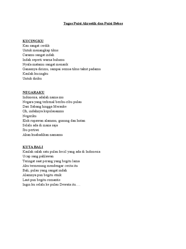 Tugas Puisi Akrostik Dan Puisi Bebas Pdf