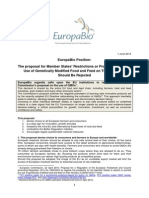 Europabio Position On Proposal For Imports of GM Food and Feed 28 May