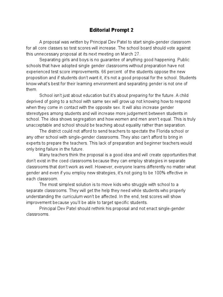 Opposing Single-Gender Classrooms Proposal | PDF | Self-Improvement ...