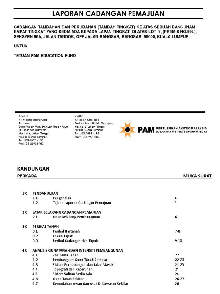Contoh Laporan Cadangan Pemajuan Kilang
