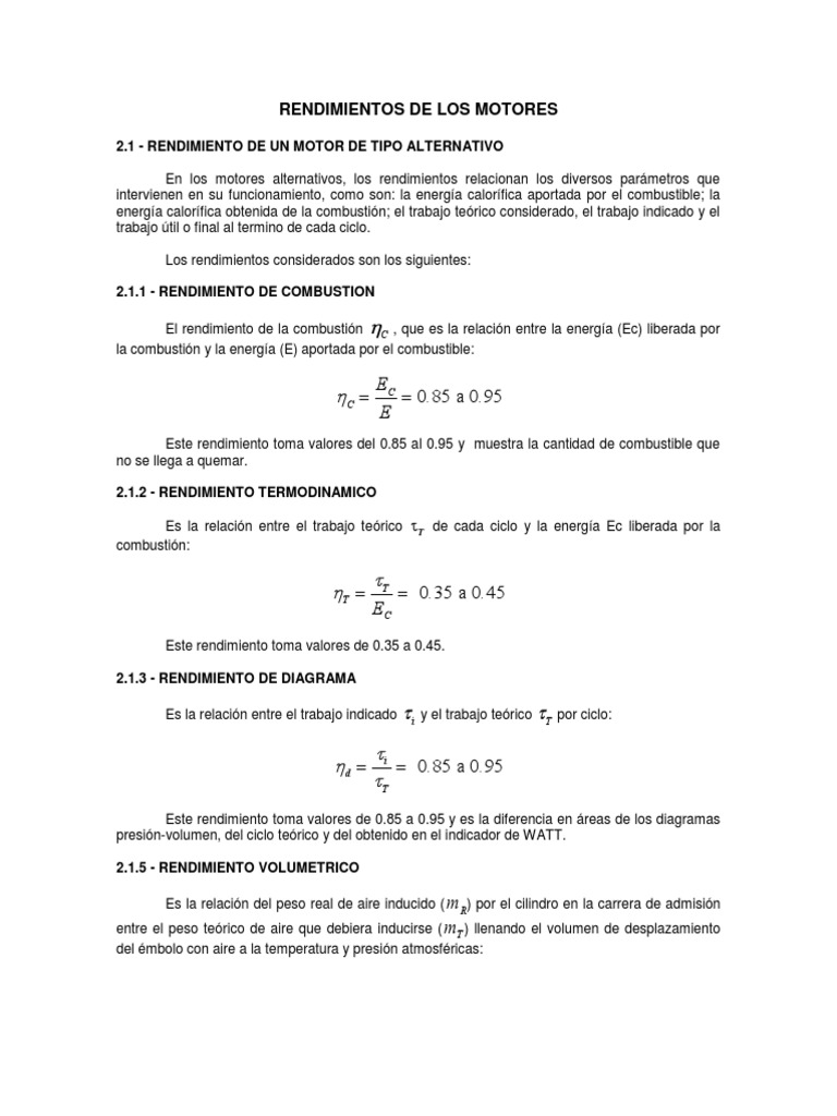 Rendimientos en Motores Alternativos | PDF | Combustión | Acelerador