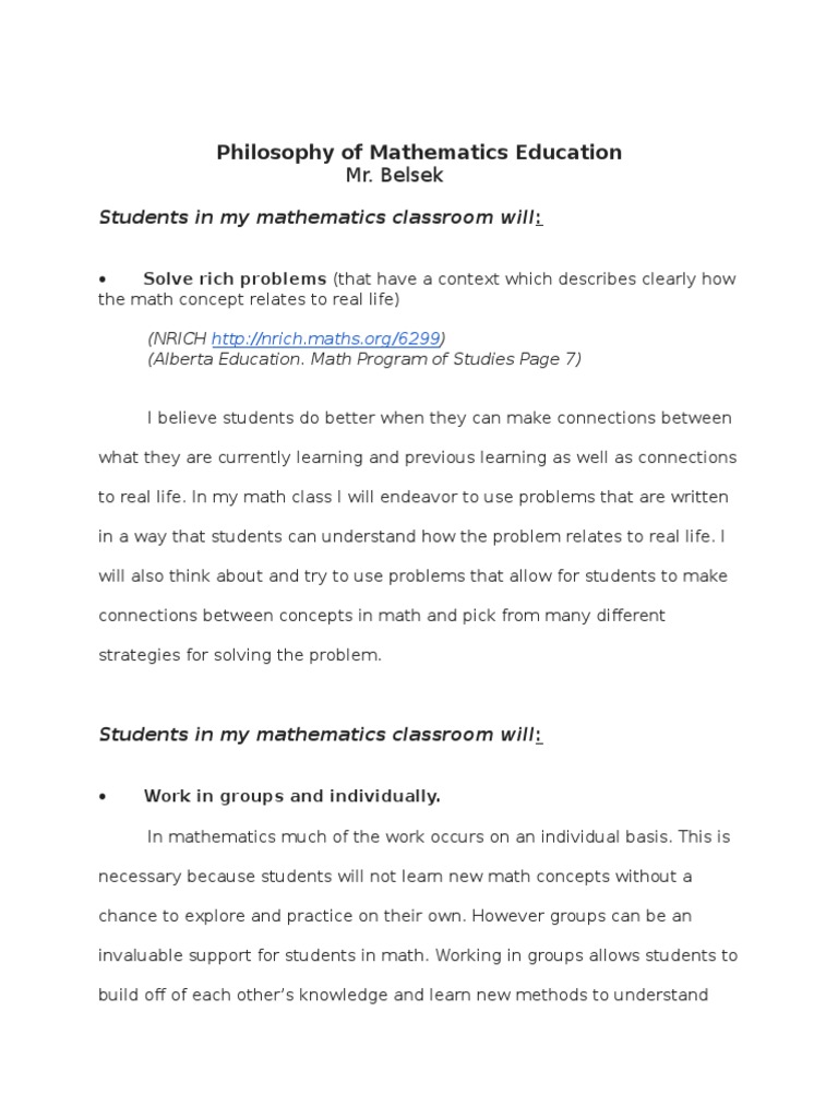 Engaging Philosophy in Math Education | PDF | Teaching | Teaching ...